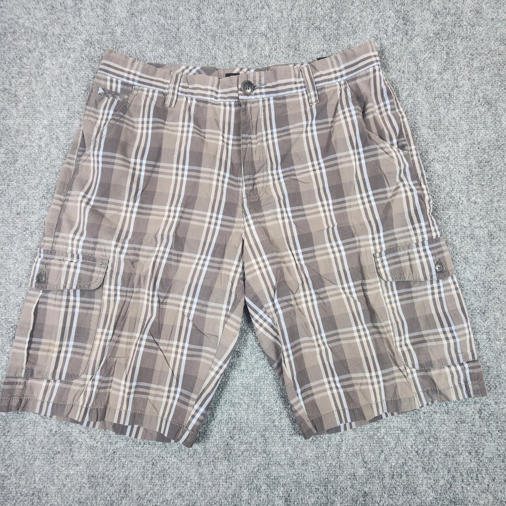 Age of Wisdom Mens Plaid Cargo Shorts Brown Blue‎ Cotton Size 36 Casual Outdoor